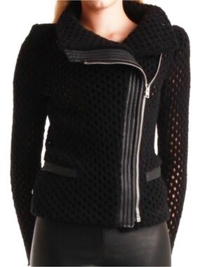 IRO Black Textured Open-Knit Zip-Front Jacket